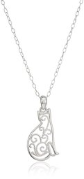 Sterling Silver Filigree Cat Pendant Necklace, 18"