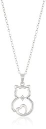 Sterling Silver Diamond-Accented Cat Pendant Necklace, 18"