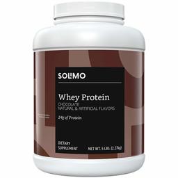 Amazon Brand - Solimo Whey Protein Powder, Chocolate, 5 Pound Value Size (57 Servings)
