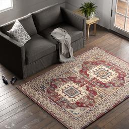 Amazon Brand – Stone & Beam Herring Medallion Traditional Area Rug, 5' 3" x 7' 3", Brick Red