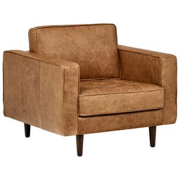 Amazon Brand – Rivet Aiden Tufted Mid-Century Modern Leather Accent Chair, 35.4"W, Cognac