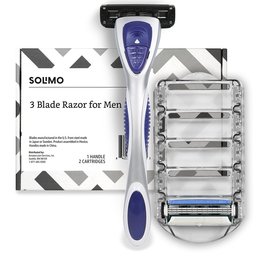 Solimo 3-Blade Razor for Men, Handle & 2 Refills (Refills fit Solimo Razor Handles only)