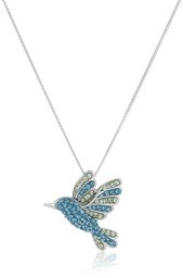 Sterling Silver Blue Mix Humming Bird with Swarovski Elements Pendant Necklace, 18"