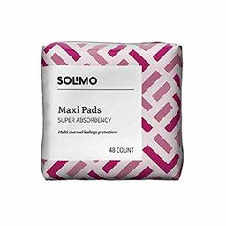 Amazon Brand - Solimo Thick Maxi Pads for Periods, Super Absorbency, Unscented, 48 count, 1 Pack