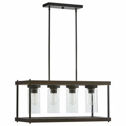 Amazon Brand – Stone & Beam Rustic Indoor/Outdoor Option Outdoor Pendant Light with Bulb, 60.05"H, Black with Faux Wood