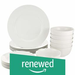 (Renewed) AmazonBasics 18-Pieces Dinnerware Set, White