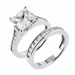 [Amazon Collection] Amazon Collection Platinum Clad Sterling Silver Cubic Zirconia Bridal Ring Set, Size 9