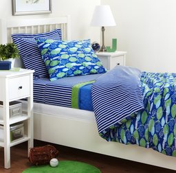 Pinzon Kids Printed Fish/Blue Stripe Twin Duvet Cover