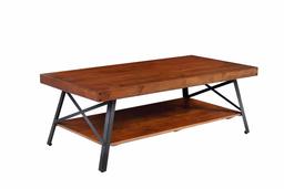Phoenix Home Rustic Industrial Solid Wood and Steel Open Shelf Coffee Table, Brown