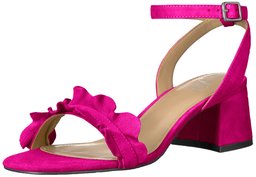 Amazon Brand - The Fix Women's Lizzie Block Heel Ruffled Sandal Heeled, Bubble Gum Pink Suede, 9.5 B US