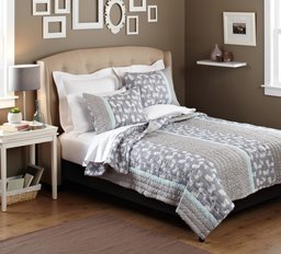 Pinzon 100-Percent Cotton Printed King Quilt Set, Grey Gardenia