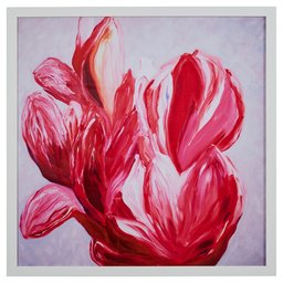 Amazon Brand – Stone & Beam Modern Brilliant Pink Flower Print, in White Wood Frame, 32" x 32"