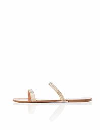 Amazon Brand - find. Women's Two-band Sparkly Open-Toe Flat Sandals Brown Sand), US 6.5
