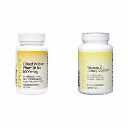 Amazon Brand - Solimo Timed Release Vitamin B12 1000 mcg, 240 Tablets, Eight Month Supply & Solimo Vitamin D3 50 mcg (2000 IU), 365 Softgels, Value Size - One Year Supply
