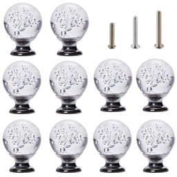 Umi 10 Pcs Crystal Cabinet Knobs Round Bubble Glass Kitchen Cupboard Drawer Dresser Bookcase Pull Handle with 3 Size Screws