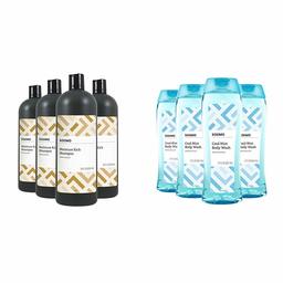 Amazon Brand - Solimo Moisture Rich Shampoo, 28 Fluid Ounce (Pack of 4) & Body Wash, Cool Mist Scent, 21 Fl Oz (Pack of 4)