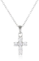 Sterling Silver Swarovski Zirconia Delicate Cross Pendant Necklace, 18.5"