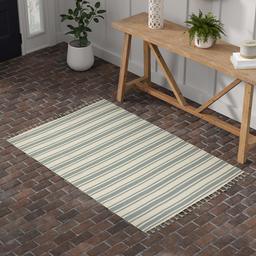 Amazon Brand – Stone & Beam Los Altos Striped Dhurrie Farmhouse Area Rug, 4' x 6' 6", Blue and Ivory