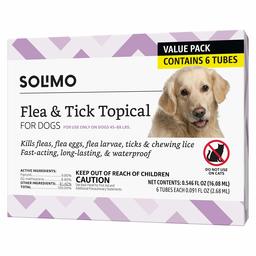 Amazon Brand - Solimo Flea and Tick Topical Treatment for Dogs, For Large Dogs (45-88 pounds), 6 Doses