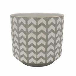 Amazon Brand – Rivet Rustic Chevron-Patterned Stoneware Planter, 8.85"H, White and Gray