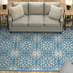 Ravenna Home Floral Medallion Tiled Rug, 7'10" x 9'10", Cerulean Blue with Ivory