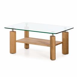 Amazon Brand - Alkove Hayes Solid Wood 1-Shelf Coffee Table with Glass Table Top, 100 x 65 x 44cm, Glass/Wild Oak