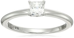 Platinum Plated Sterling Silver Swarovski Zirconia Princess Cut Solitaire Ring