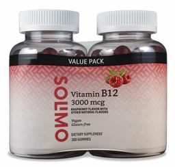 Amazon Brand - Solimo Vitamin B12 3000 mcg, 100 Gummies, 2 Gummies per Serving (Pack of 2)