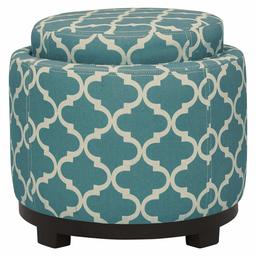 Amazon Brand – Ravenna Home Morrocan Storage Ottoman with Tray - 19 Inch, Blue and Cream