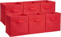 (Renewed) AmazonBasics Foldable Storage Cubes (6 Pack), Red