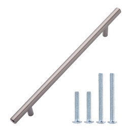 AmazonBasics Euro Bar Cabinet Handle (3/8" Diameter, 8.69" Length/6.31" Hole Center, Satin Nickel, 10 Pack