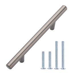 AmazonBasics Euro Bar Cabinet Handle (3/8-inch Diameter), 5.38-inch Length (3-inch Hole Center), Satin Nickel, 50-Pack