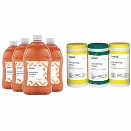 Amazon Brand - Solimo Antibacterial Liquid Hand Soap Refill, Light Moisturizing, Triclosan Free, 56 Fluid Ounce & Solimo Disinfecting Wipes, Lemon Scent & Fresh Scent, 75 Wipes Each (Pack of 3)