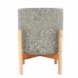 Amazon Brand – Rivet Terrazzo Planter with Wood Stand, 16.5"H, Gray