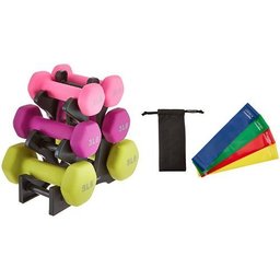 AmazonBasics 20-Pound Dumbbell Set and 4-Piece Resistance Loop Bands Bundle