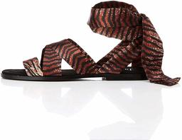 Amazon Brand - find. Women's Wedge Heels Sandals Flat, Brown Animal, US 6