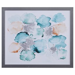 Amazon Brand – Stone & Beam Modern Abstract Turquoise and Tan Print Wall Art in Silver Colored Frame, 22" x 26"