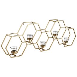 Amazon Brand – Rivet Modern Metal Wall Mounted Hexagon Tealight Candle Holder Decor - 11.5"H, Gold
