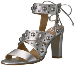 Amazon Brand - The Fix Women's Dawson Stud Heel Dress Sandal,Matte Silver/Metallic,6.5 B US