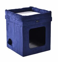 AmazonBasics Collapsible Cat House, Blue (Renewed)