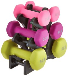 AmazonBasics 20-Pound Dumbbell Set with Stand, Silver Lettering