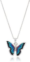 Silver Plated Crystal and Teal Ombre Butterfly Pendant Necklace, 18"