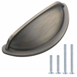 AmazonBasics Wide Bin Cup Pull, 3.69" Length (3" Hole Center), Antique Brass, 10-pack