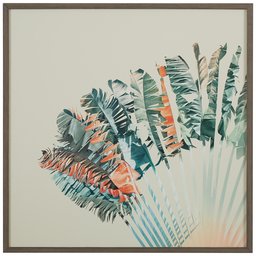 Amazon Brand – Stone & Beam Modern Turquoise and Orange Palm Print in Gray Frame Wall Art, 12" x 12"
