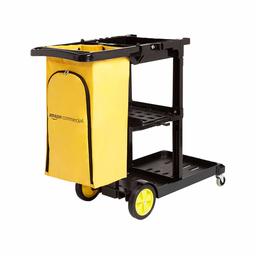 AmazonCommercial Cleaning Cart with Zipper Bag and 2 Shelves