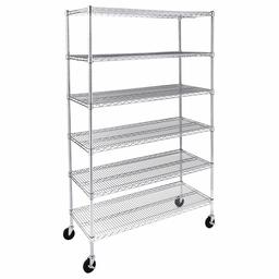 AmazonCommercial Heavy-Duty 6-Tier Steel Wire Shelving with Optional Wheels, NSF Certified, 48" W x 18" D, Chrome