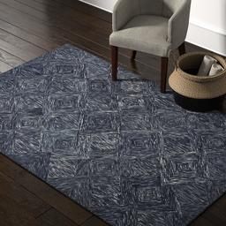Amazon Brand – Rivet Motion Modern Patterned Wool Area Rug, 5' x 7' 6", Denim Blue