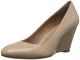206 Collective Women's Battelle Closed-Toe Covered Wedge Pump, Neutral patent leather, 7 C/D US