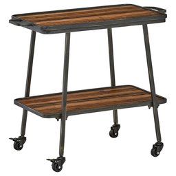 Amazon Brand – Rivet 2-Tiered Industrial Kitchen Rolling Bar Cart with Wheels, 32.3"W, Natural, Black