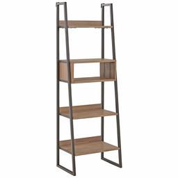 Amazon Brand – Rivet Roxmere Modern Ladder Bookcase, 23.6"W, Acacia Wood and Dark Metal